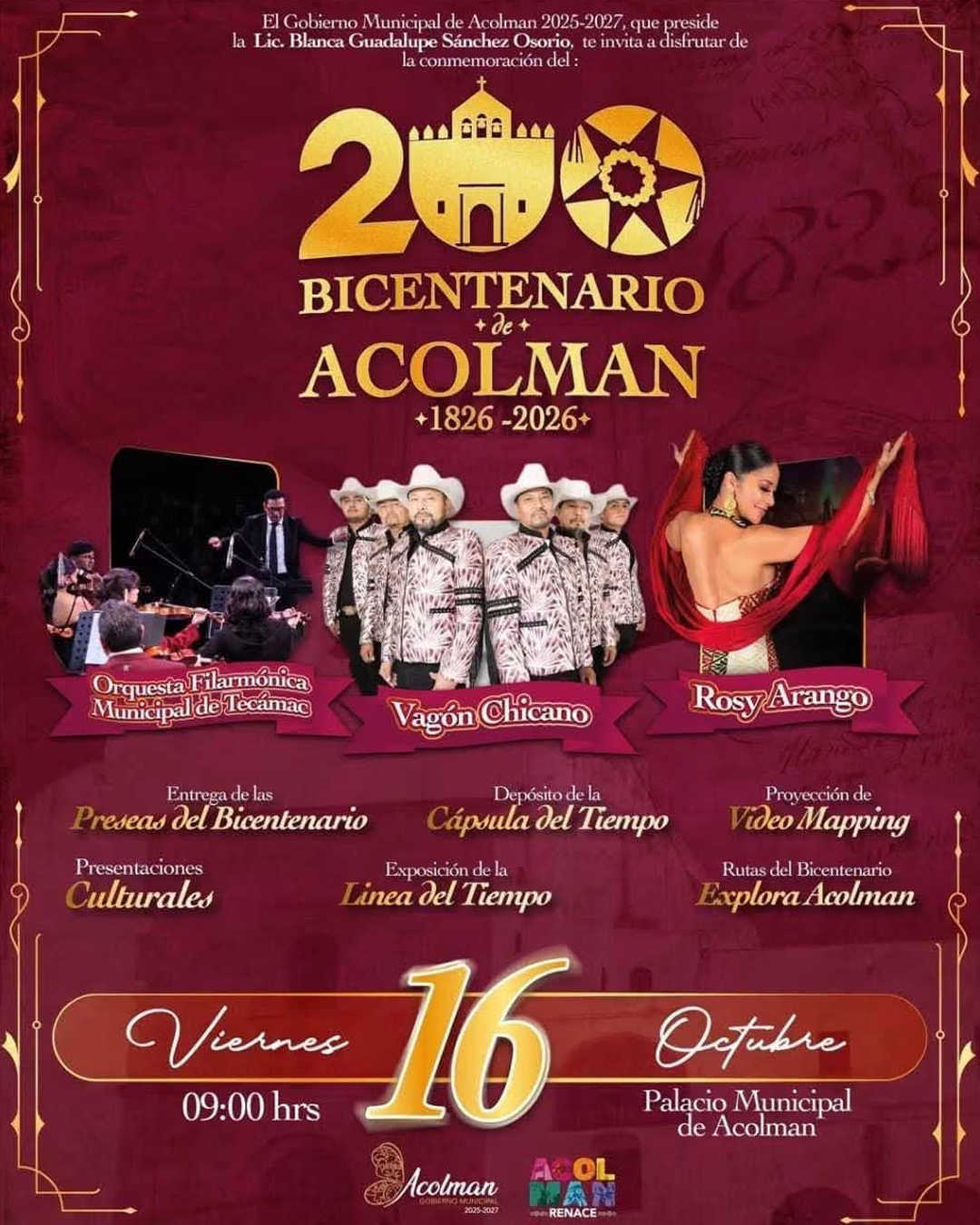 Conmemoración bicentenario de Acolman 1826-2026